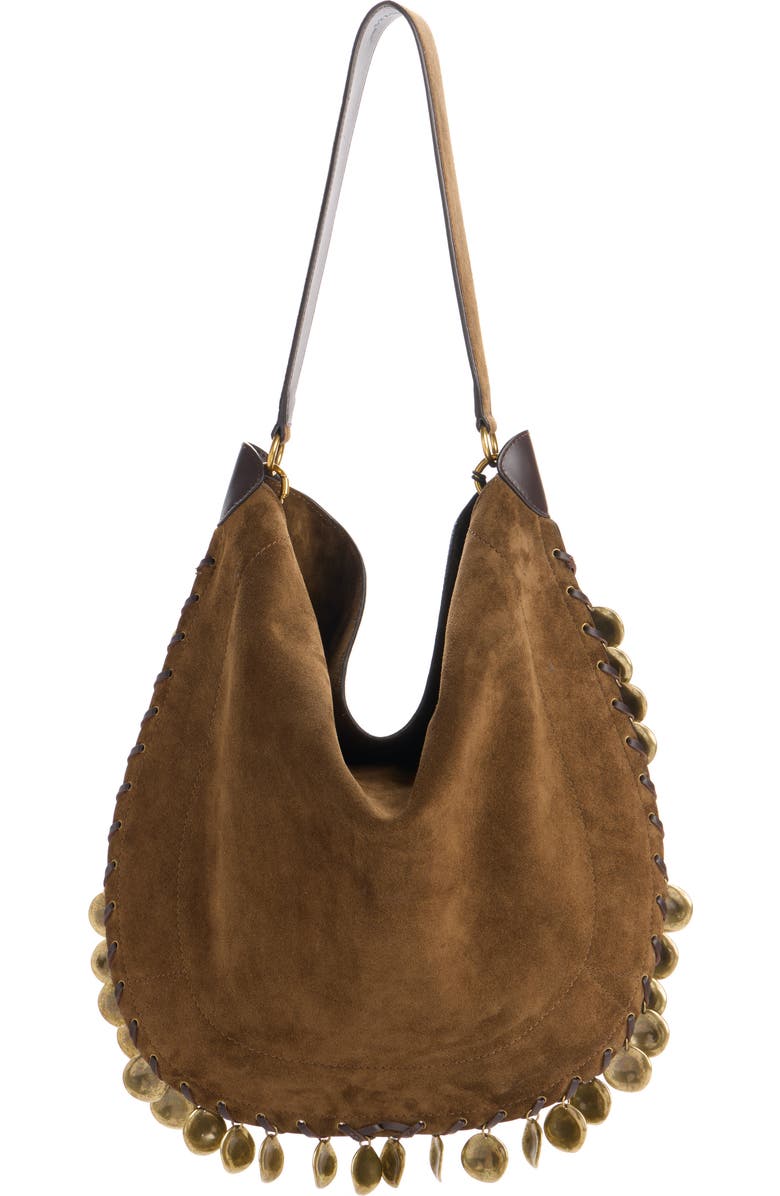 Isabel Marant Oskan Soft Medallion Suede Hobo Bag, Alternate, color, Bronze