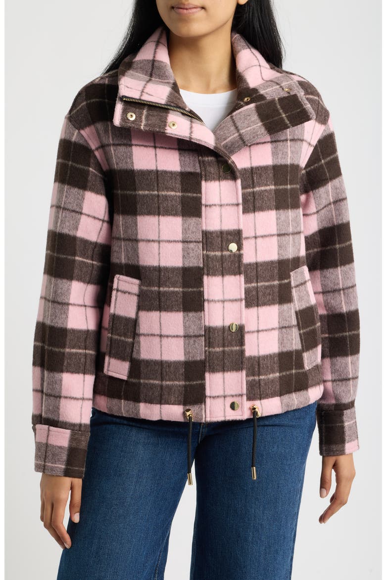 Plaid Bomber Jacket, Alternate, color, PINK BROWN PLAID