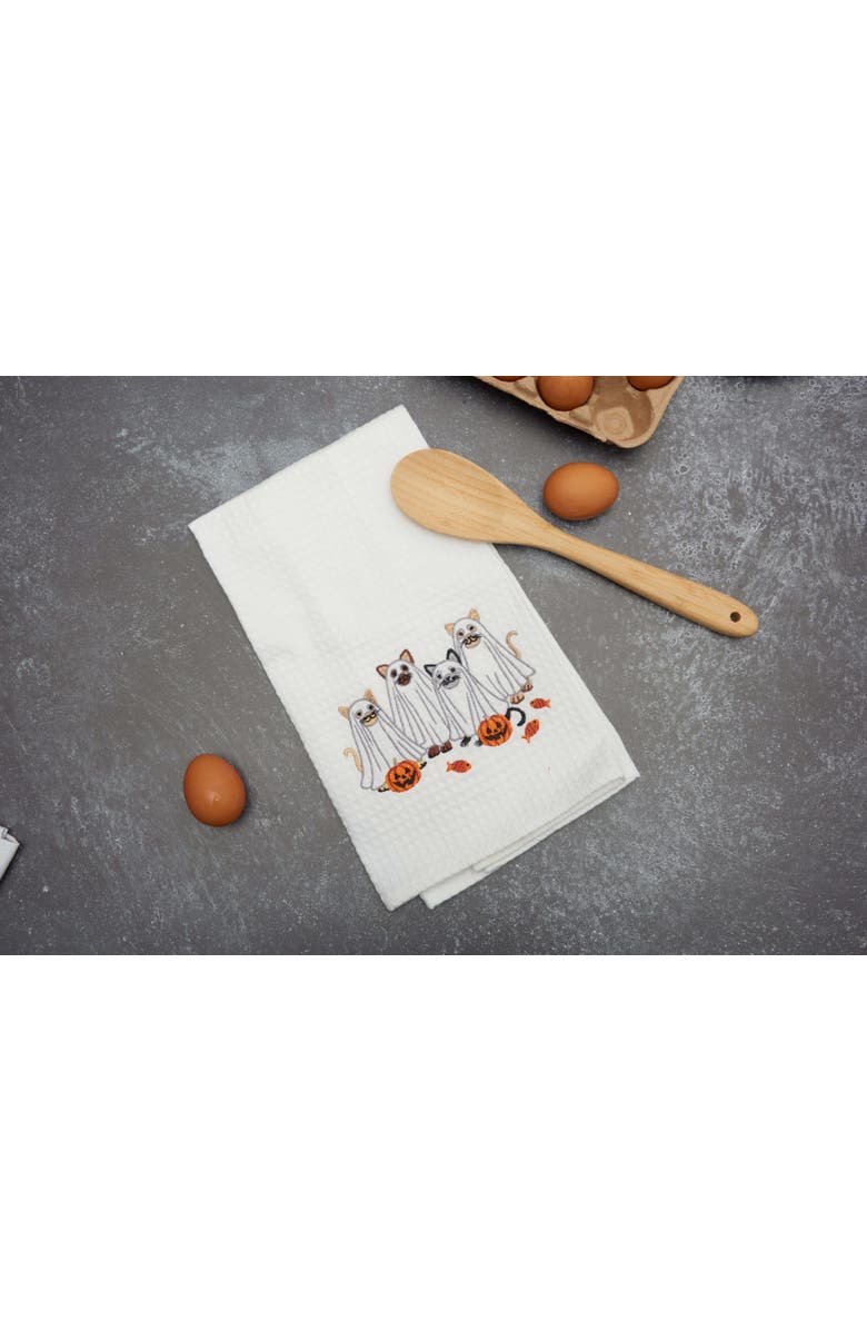 C&F Home Ghost Costume Cats Halloween 100% Cotton Waffle Weave Kitchen Dishtowel, Alternate, color, White
