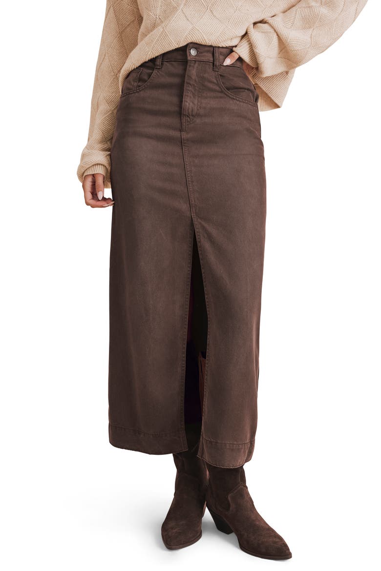 Ryder Front Slit Denim Skirt, Main, color, JAVA BROWN