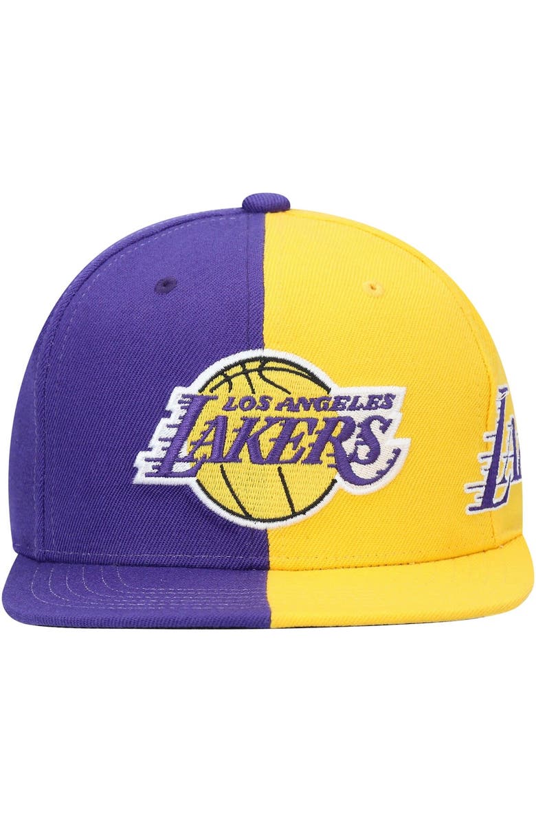 Mitchell & Ness Men's Mitchell & Ness Purple/Gold Los Angeles Lakers Team Half and Half Snapback Hat, Alternate, color,