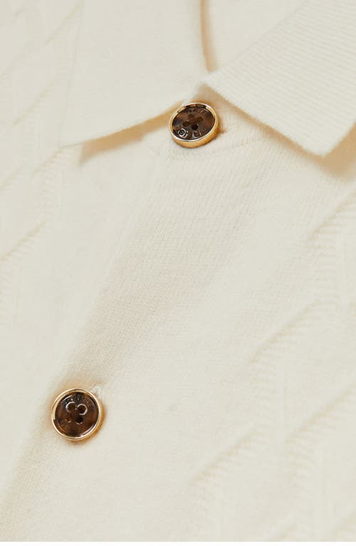 Reiss Gideon Collared Diamond Texture Wool Cardigan In White