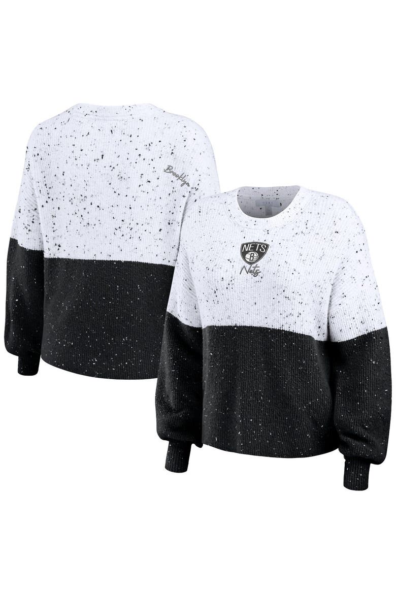 Women's WEAR by Erin Andrews  White/Black Brooklyn Nets Color-Block Pullover Sweater, Alternate, color, White