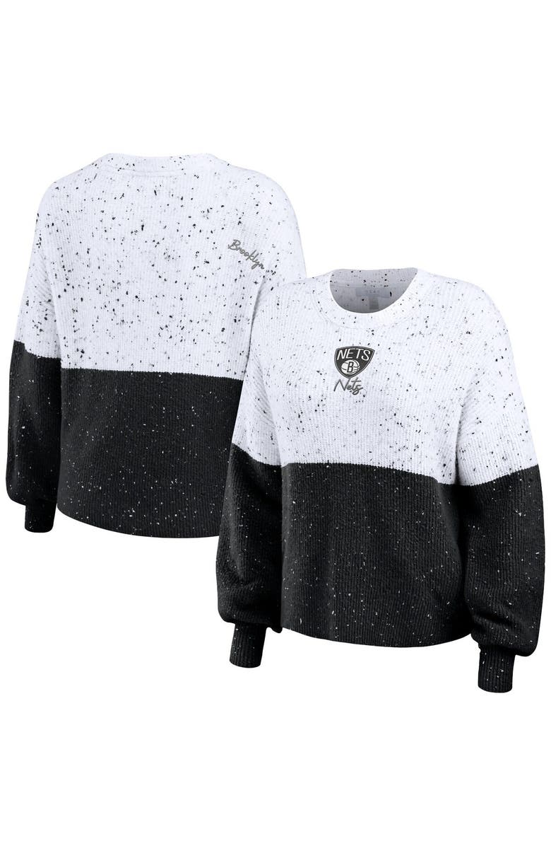 WEAR by Erin Andrews Women's WEAR by Erin Andrews White/Black Brooklyn Nets Color-Block Pullover Sweater, Alternate, color, White