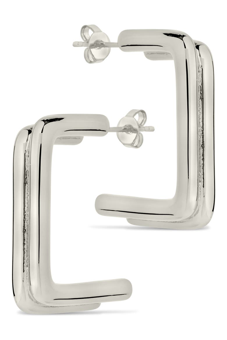 Baguette Hoop Earrings, Alternate, color, SILVER