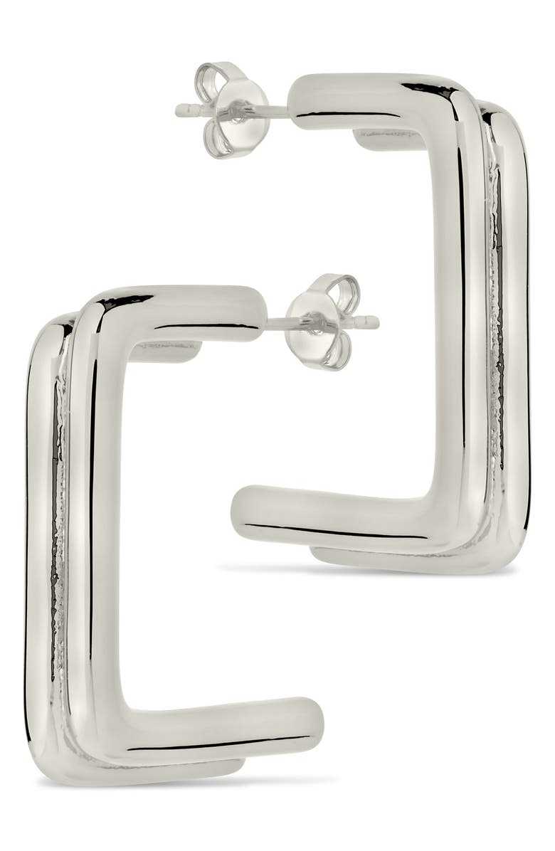 Sterling Forever Baguette Hoop Earrings, Alternate, color, Silver