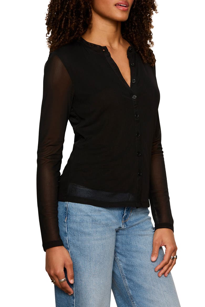 Mesh Sleeve Cardigan, Alternate, color, BLACK