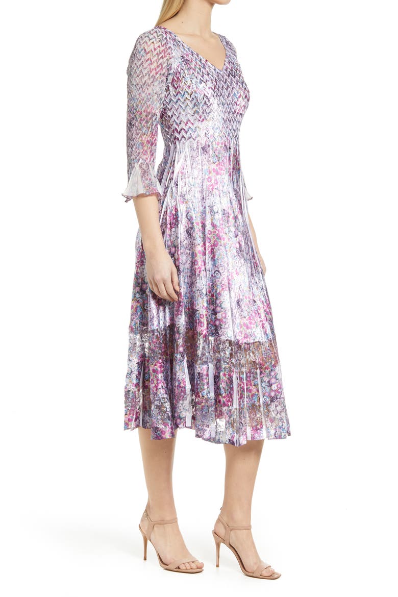 Chiffon & Charmeuse Midi Dress, Alternate, color, LILY PADS