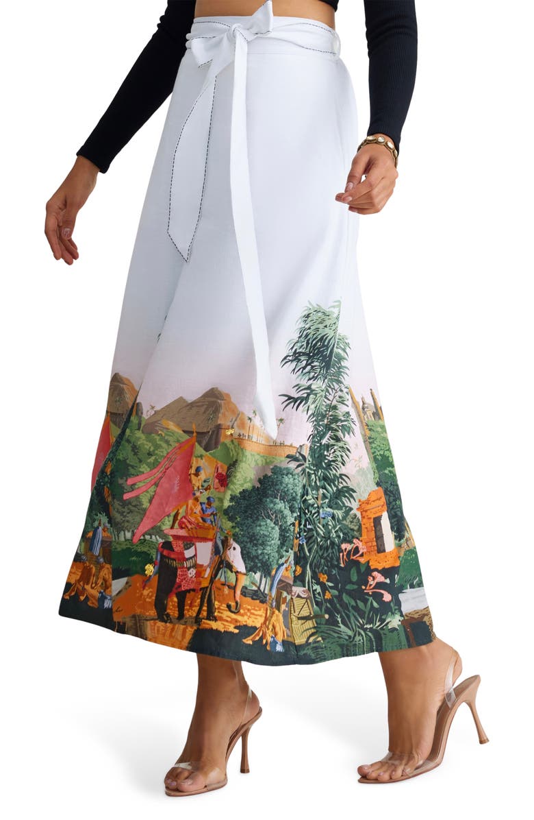 holiCHIC Misha Tie Waist Linen & Cotton Midi Skirt, Alternate, color, White