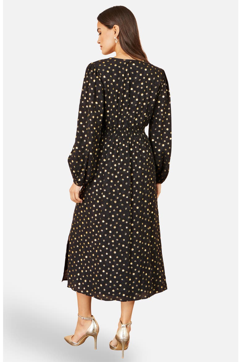 Long Sleeve Foil Print Midi Dress, Alternate, color, Black