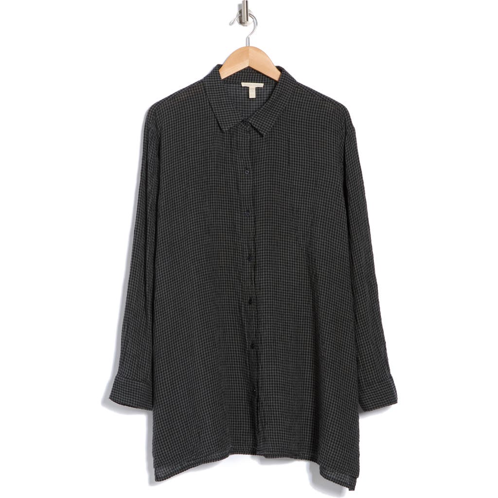 Eileen Fisher Classic Check Organic Cotton Button-up Shirt In Black
