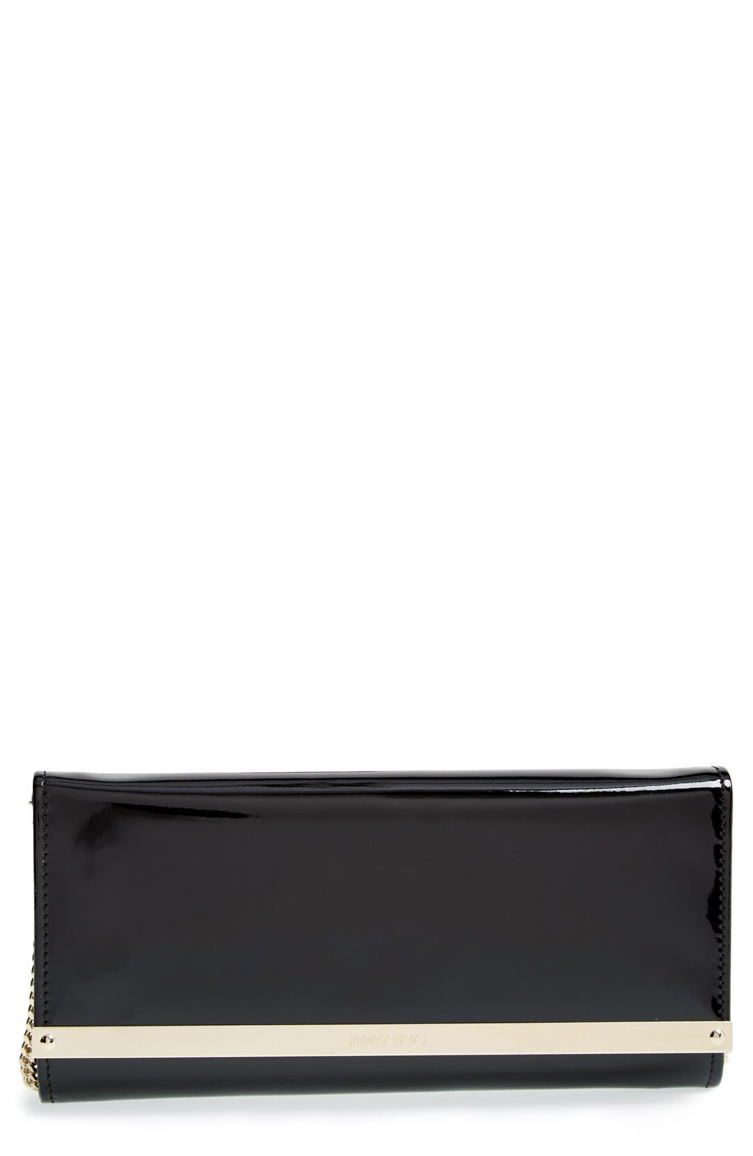 'Milla' Patent Leather Wallet on a Chain, Main, color, BLACK