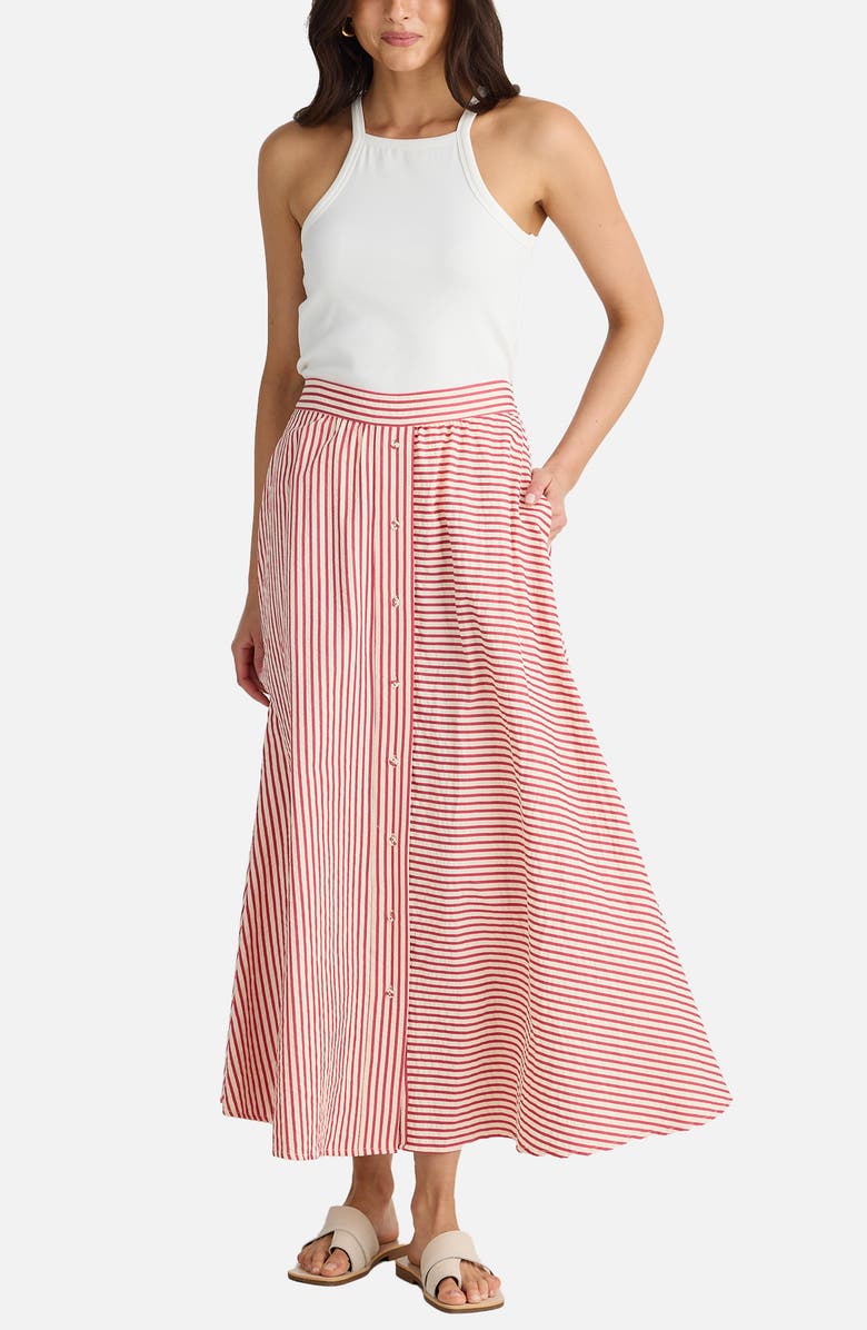 Brave+True Lucy Mixed Stripe Maxi Skirt, Alternate, color, White W Red Stripe