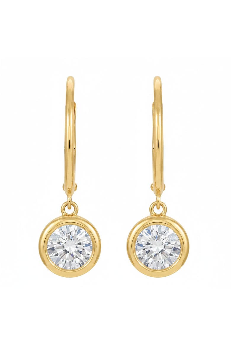 Lab Grown Diamond Round Bezel Dangling Huggie Earring 14K, Main, color, 14K Gold