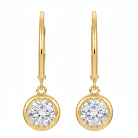 Lab Grown Diamond Round Bezel Dangling Huggie Earring 14K