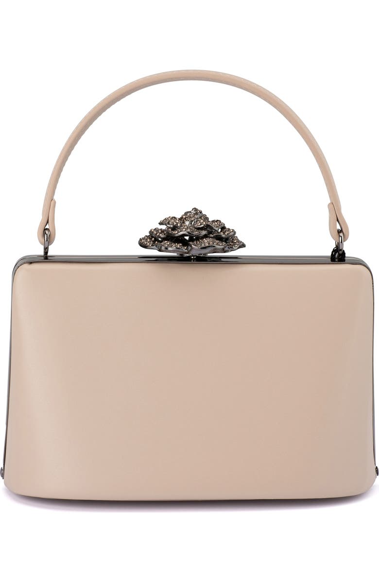 Olga Berg Grace Embellished Frame Top Handle Bag, Main, color, Natural