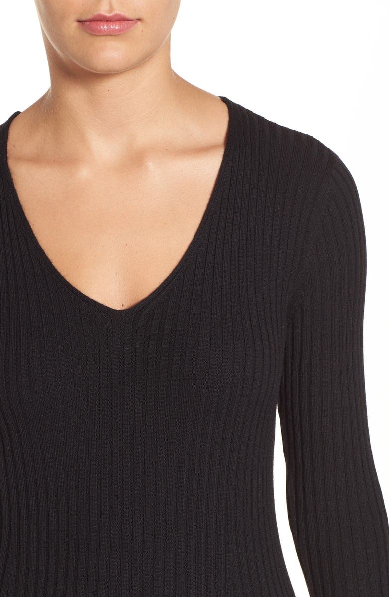 Halogen<sup>®</sup> Bell Sleeve Rib Knit V-Neck Sweater, Alternate, color, 