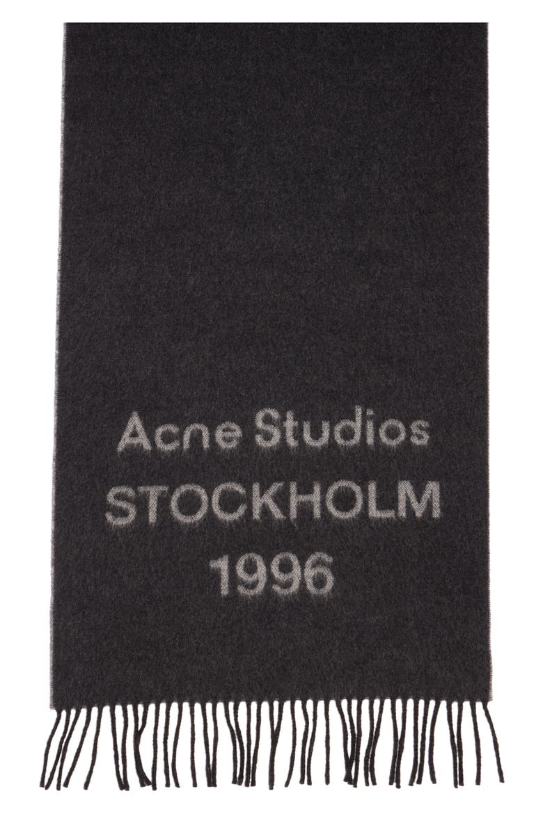 1996 Logo Jacquard Double Face Wool Fringe Scarf, Alternate, color, BLACK/ WHITE