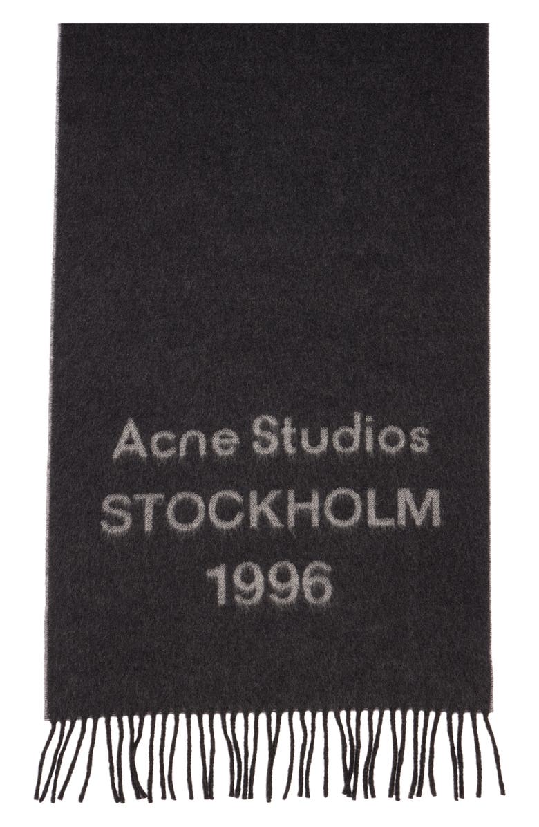 Acne Studios 1996 Logo Jacquard Double Face Wool Fringe Scarf, Alternate, color, Black/ White