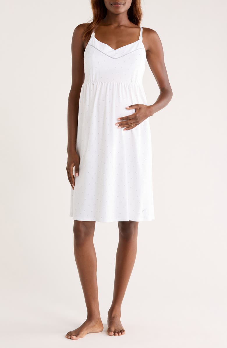 Petite Plume Luxe Star Print Pima Cotton Maternity Nightgown, Main, color, Grey Stars