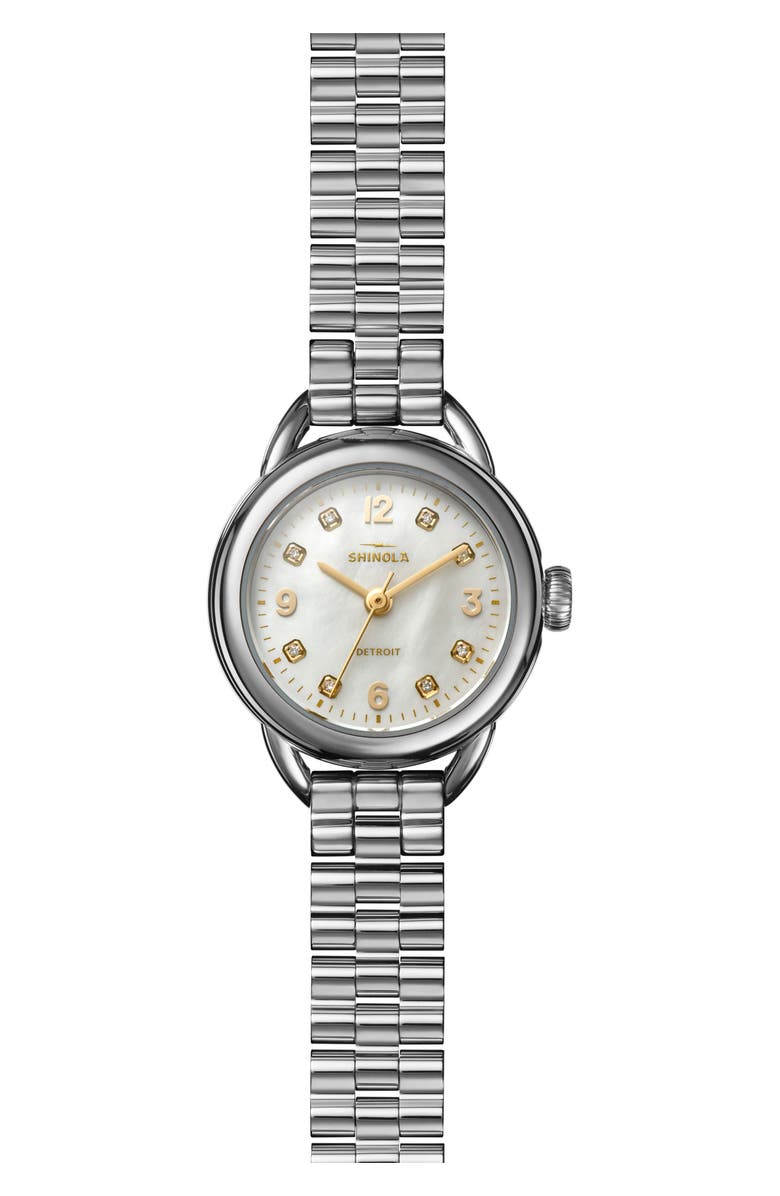 Shinola Runabout Mother-of-Pearl & Diamond Bracelet Watch, 25mm, Main, color, White/Mother Of Pearl