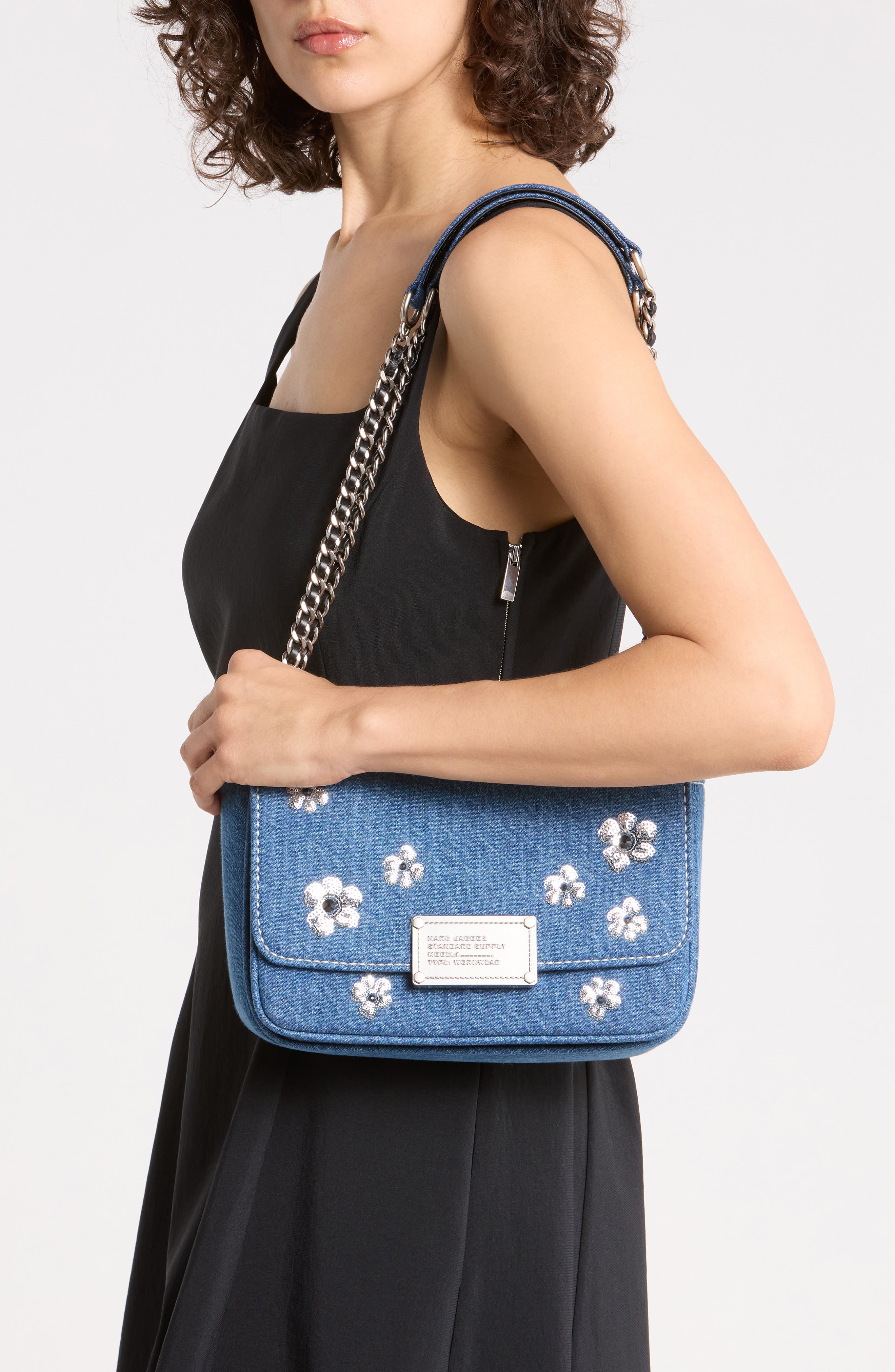 Denim Sequin Daisy Shoulder Bag, Alternate, color, MEDIUM DENIM