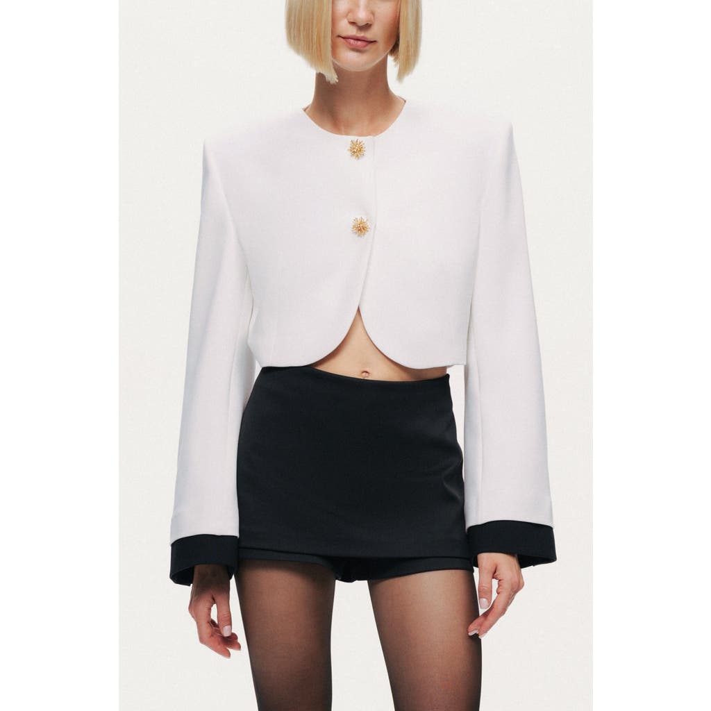 Nocturne Gold-button Cropped White Jacket In White