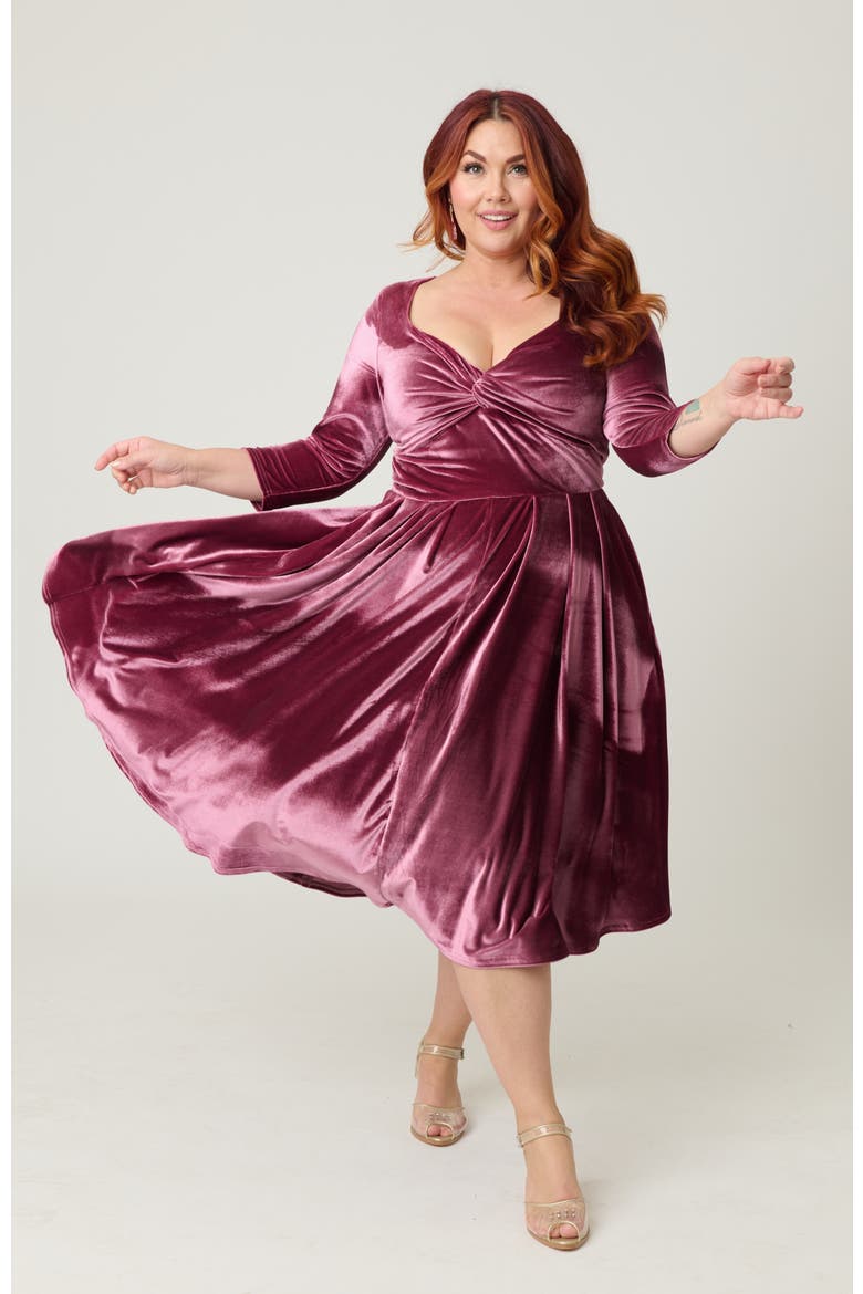 Plus Size 1950s Front Twist Swing Dress, Alternate, color, Mauve Pink