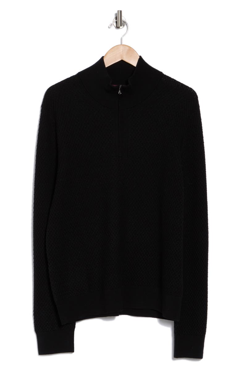 Bruno Magli Textured Merino Wool Quarter Zip Pullover, Alternate, color, Black