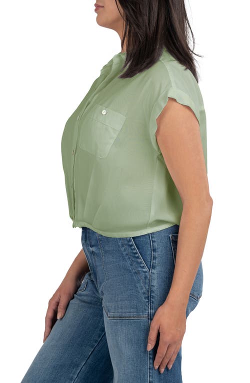 Kut From The Kloth Gaia Pleat Hem Short Sleeve Button-up Top In Olive