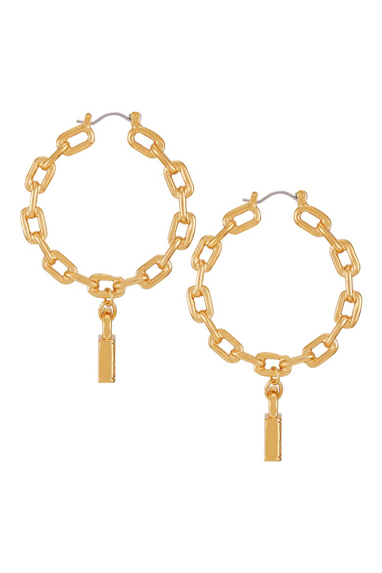 LOGO LOCK HOOP EAR, Alternate, color, GOLDTONE