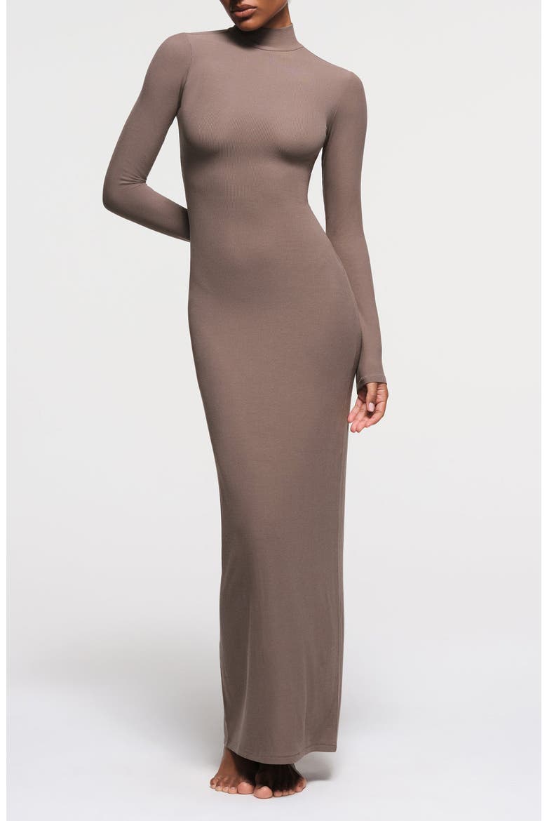 skims long sleeve dress brown Skims Smooth Layers Long Sleeve Dress in Black