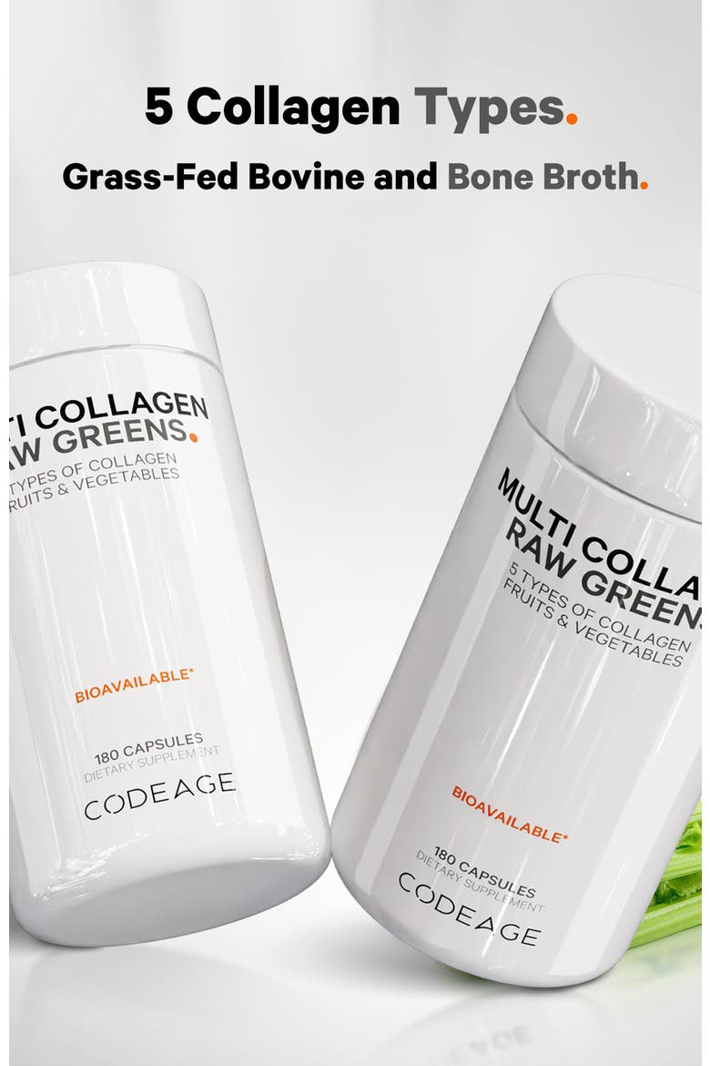 Multi Collagen Protein + Raw Greens Capsules Supplement, Alternate, color, White
