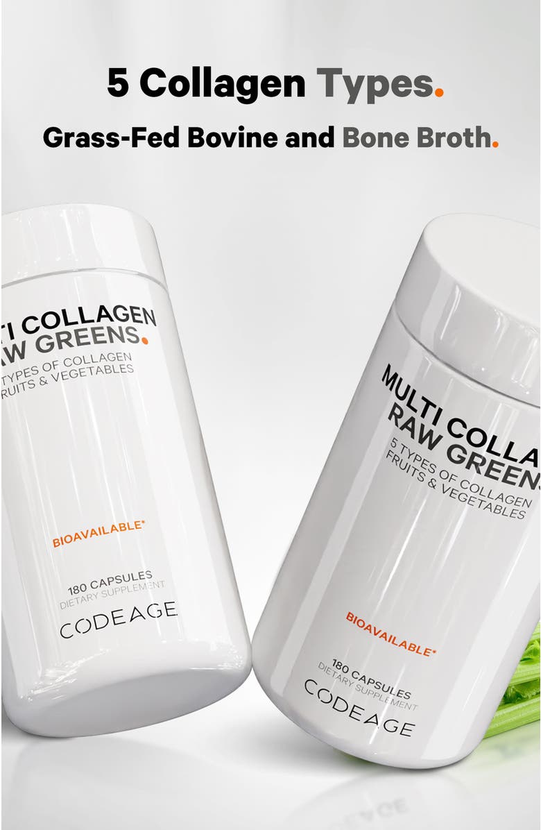 Codeage Multi Collagen Protein + Raw Greens Capsules Supplement, Alternate, color, White
