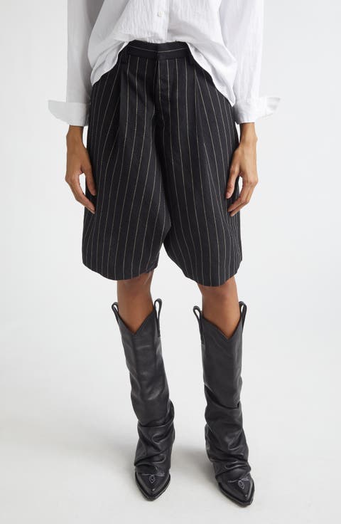 Jumbo Pinstripe Wool & Linen Shorts