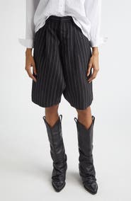 R13 Jumbo Pinstripe Wool & Linen Shorts