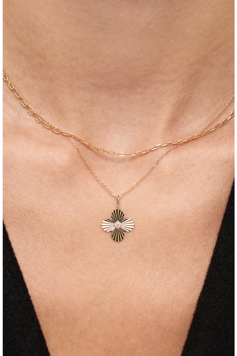 Solid Yellow Gold - Large Flower Charm Necklace, Alternate, color, Diamond