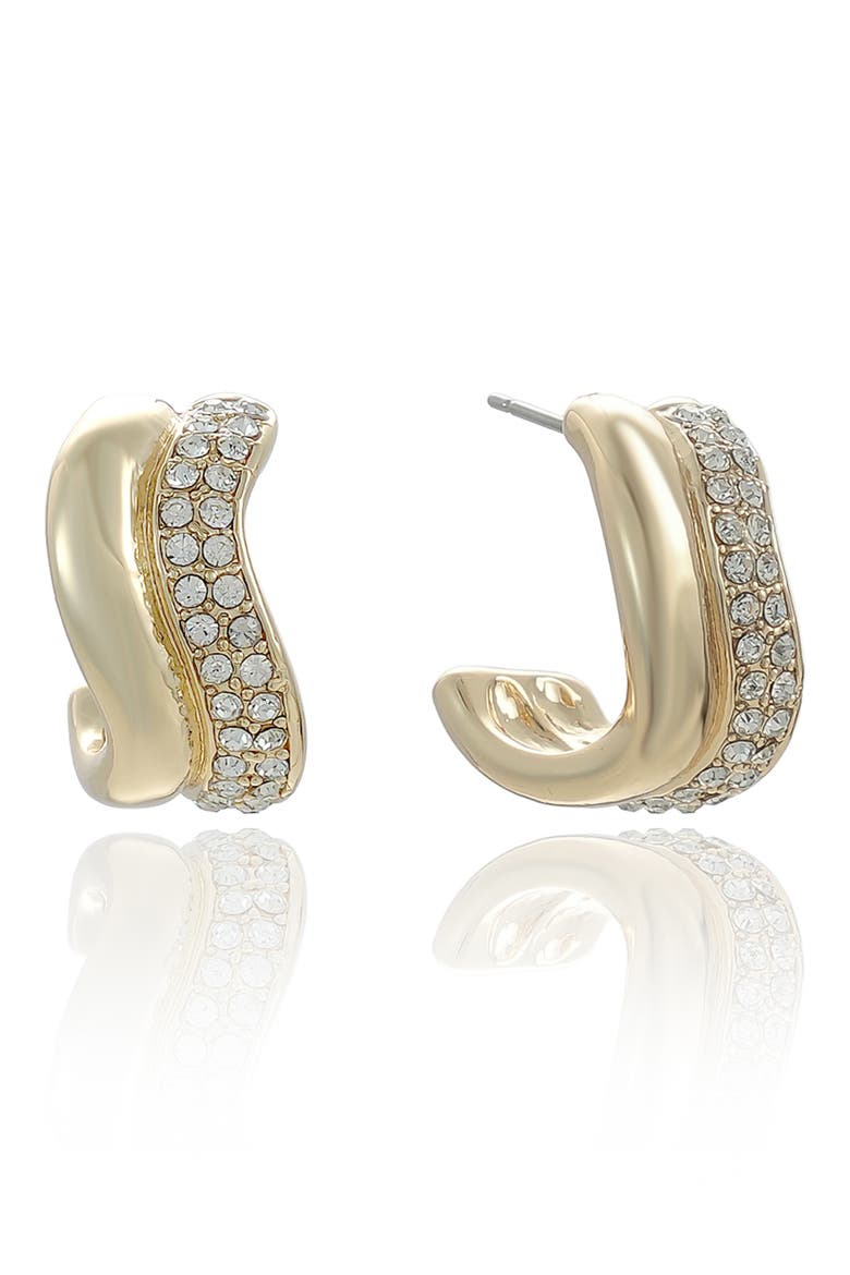 Cubic Zirconia Curve Hoop Earrings, Main, color, GOLD