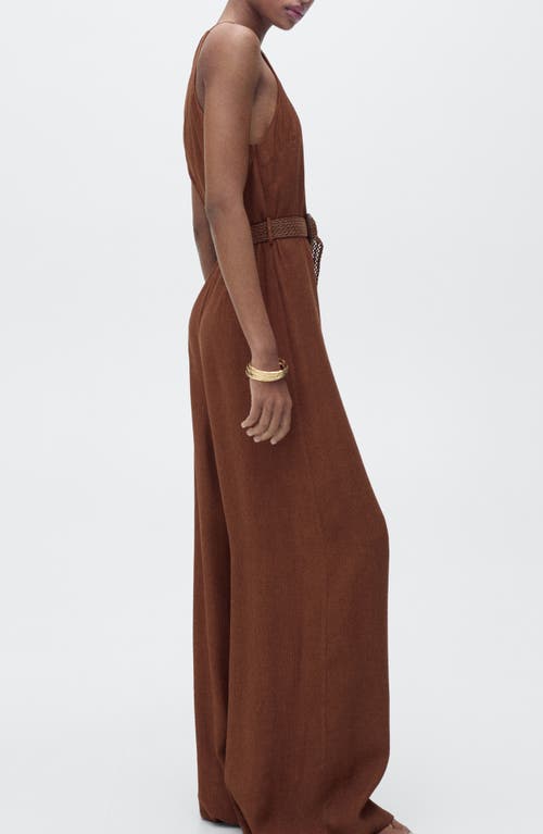 Mango Halter-neck Jumpsuit With Belt Brown