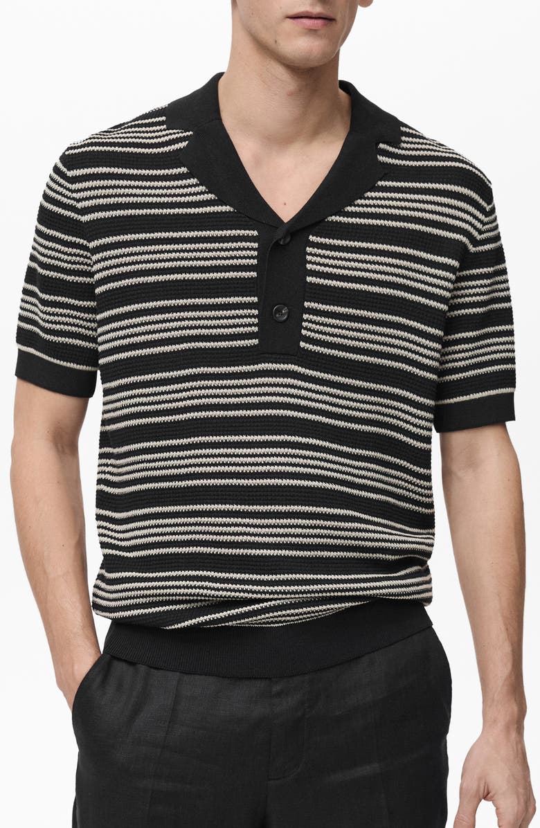 MANGO Cable Knit Stripe Polo, Main, color, 