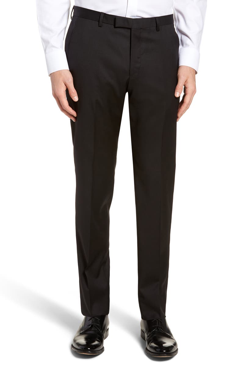 BOSS Lenon CYL Flat Front Straight Leg Solid Wool Dress Pants, Main, color, 