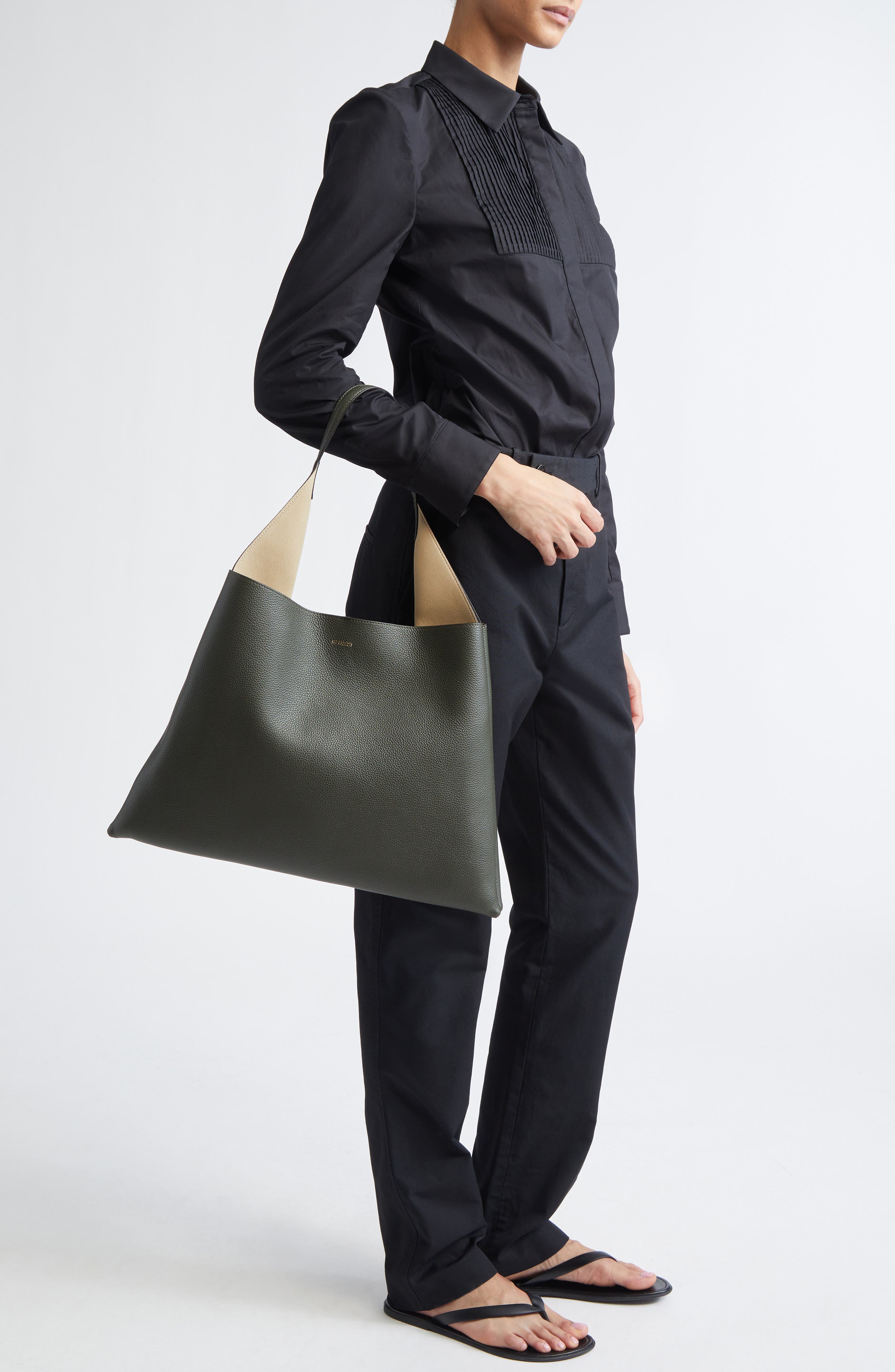 Ree Projects Large Clare Pebbled Leather Tote, Alternate, color, Deep Moss