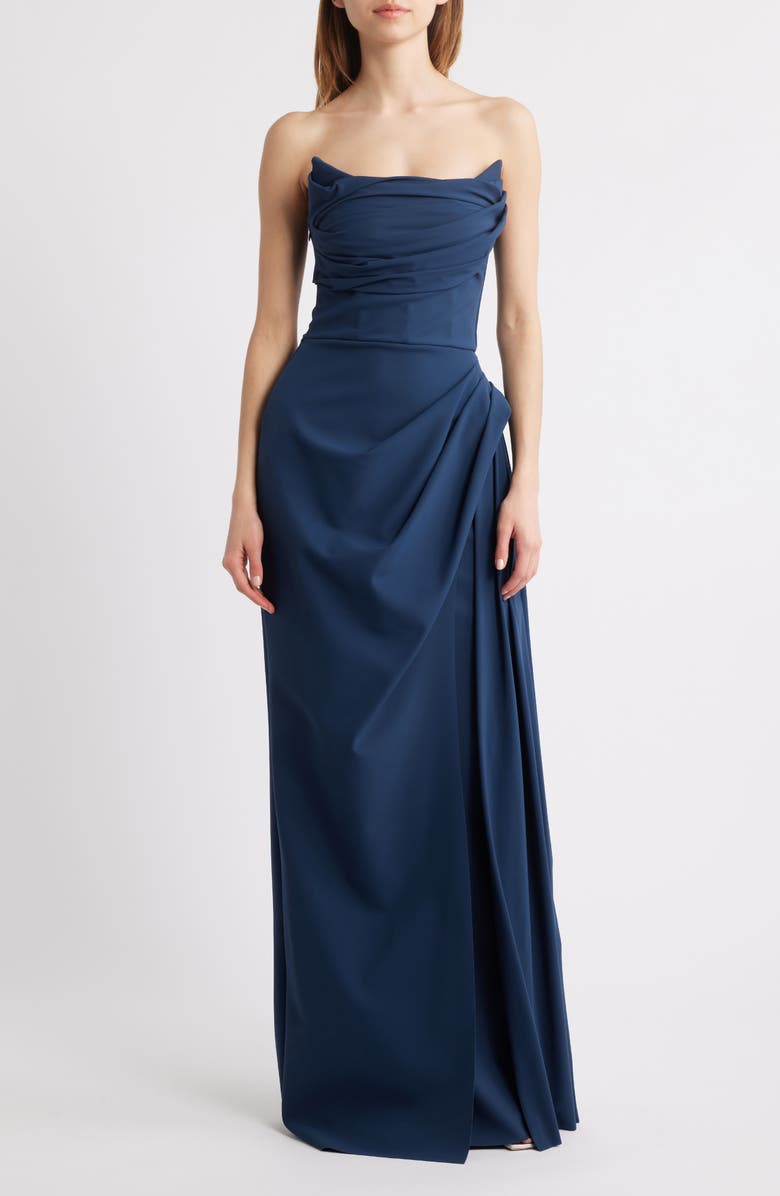 Chiara Boni La Petite Robe Dotai Strapless Gown, Main, color, Arctic Blue