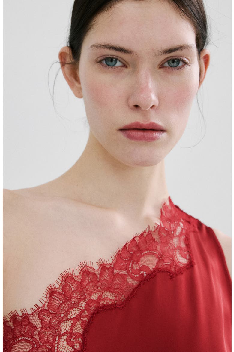 One-Shoulder Scarf Cocktail Dress, Alternate, color, RED