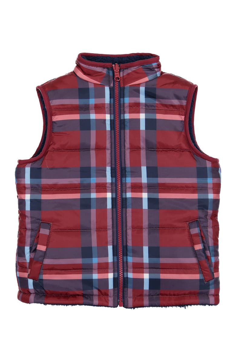Andy & Evan Reversible Plaid & Faux Shearling Fleece Vest, Main, color, 