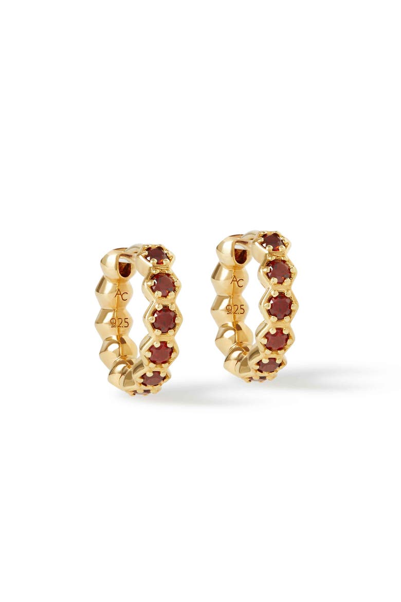 Gold Deco Red Garnet & Red Sapphire Huggie Earrings, Main, color, Gold