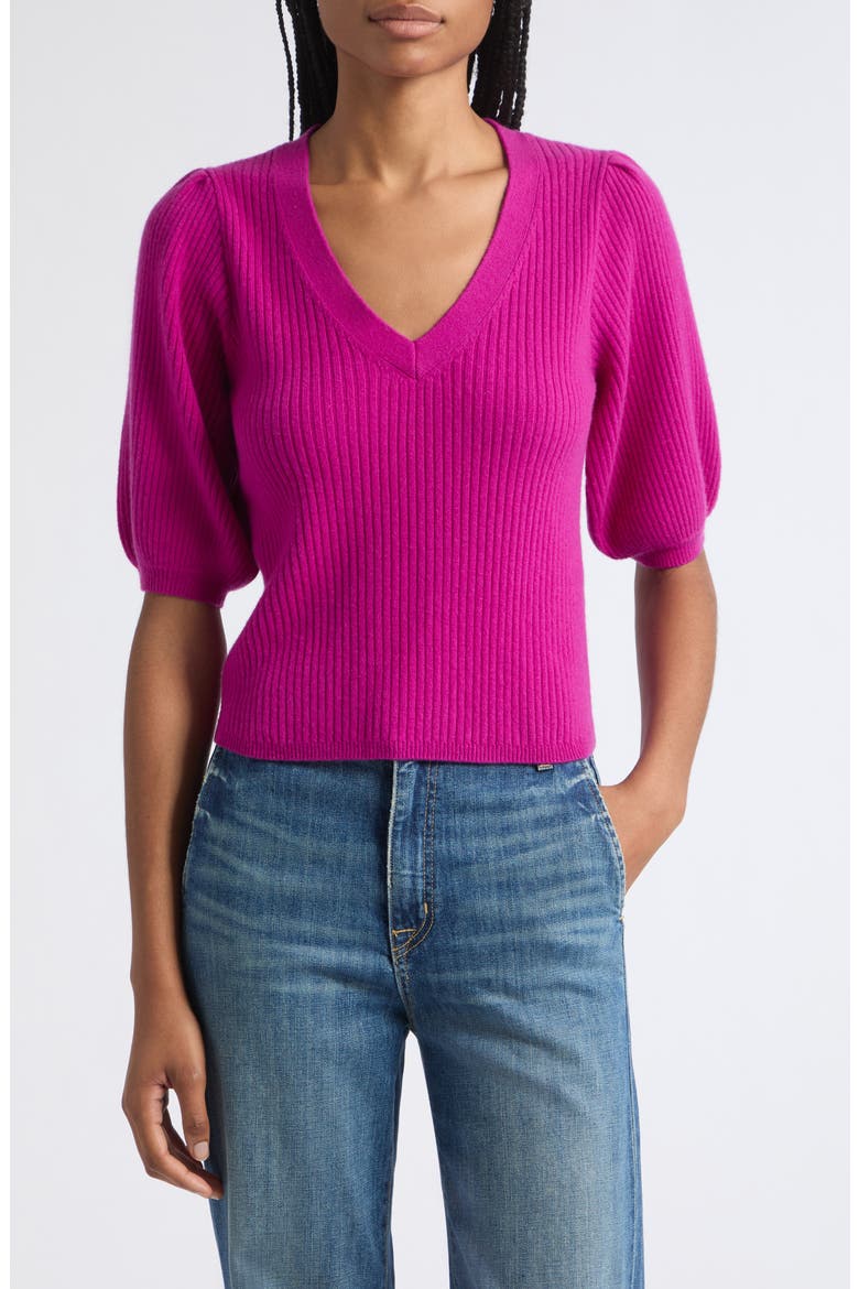 Cassidee Puff Sleeve Cashmere Sweater, Main, color, RASPBERRY