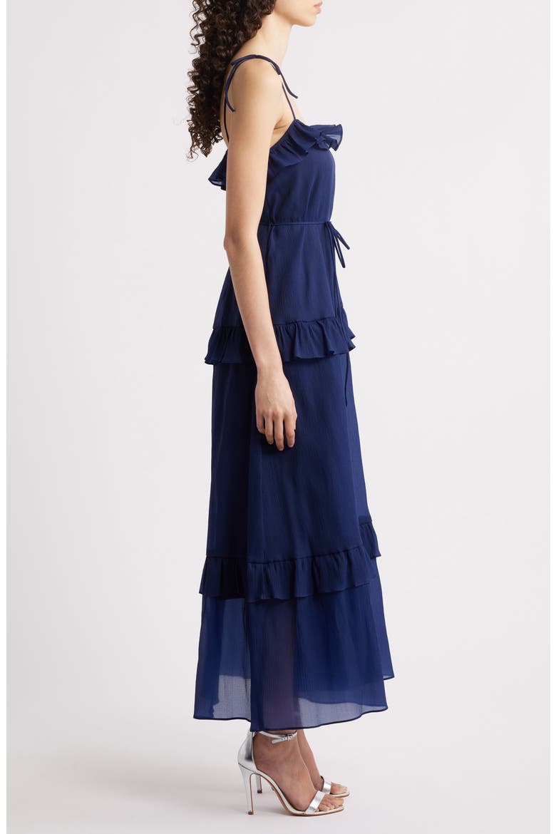 Tie Strap Tiered Midi Dress, Alternate, color, NAVY