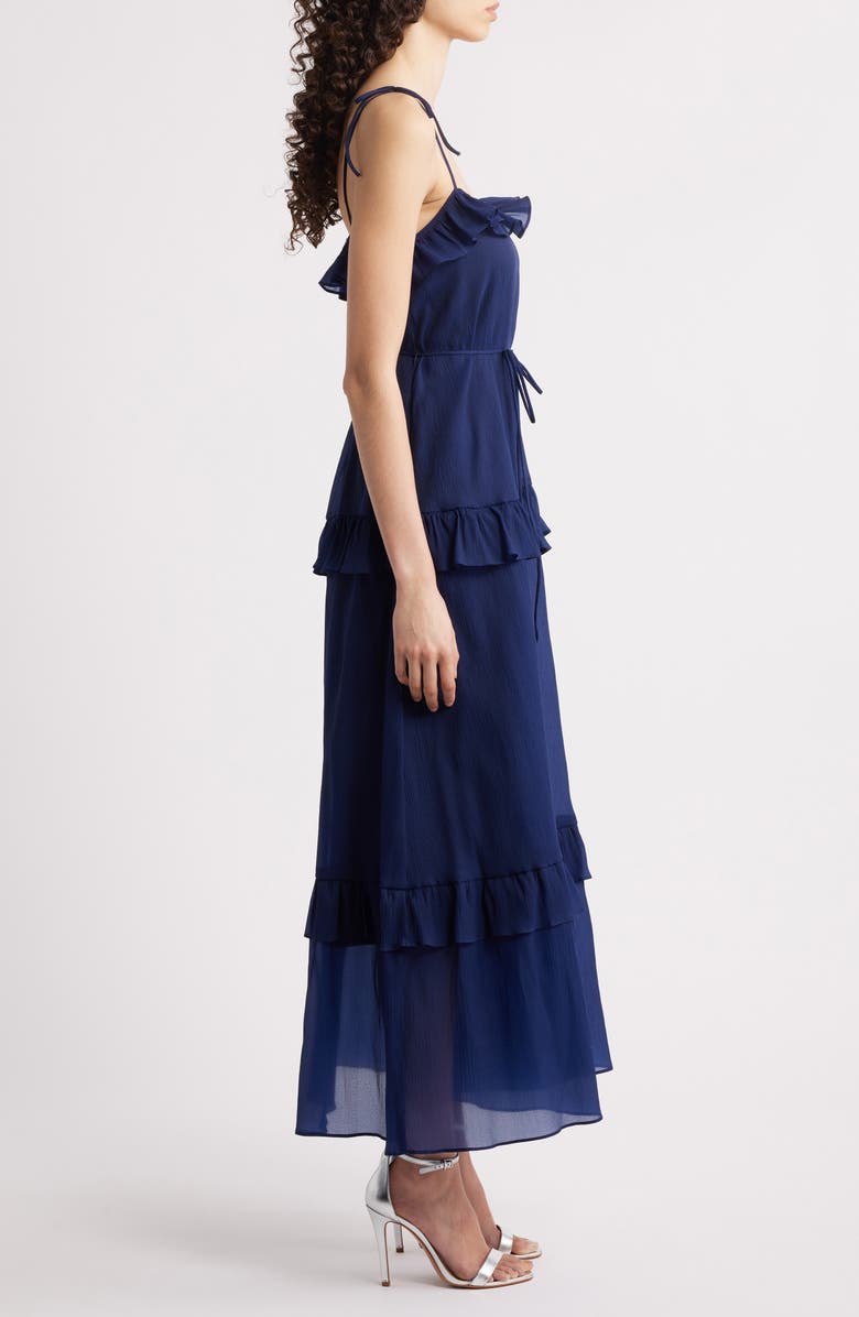 Julia Jordan Tie Strap Tiered Midi Dress, Alternate, color, Navy