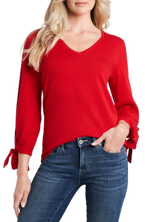 Tie Sleeve Cotton Blend Sweater